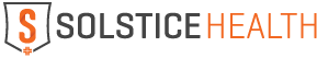 Solstice Health logo with a bold orange S inside a shield on the left, and the words SOLSTICE in black and HEALTH in orange on the right.
